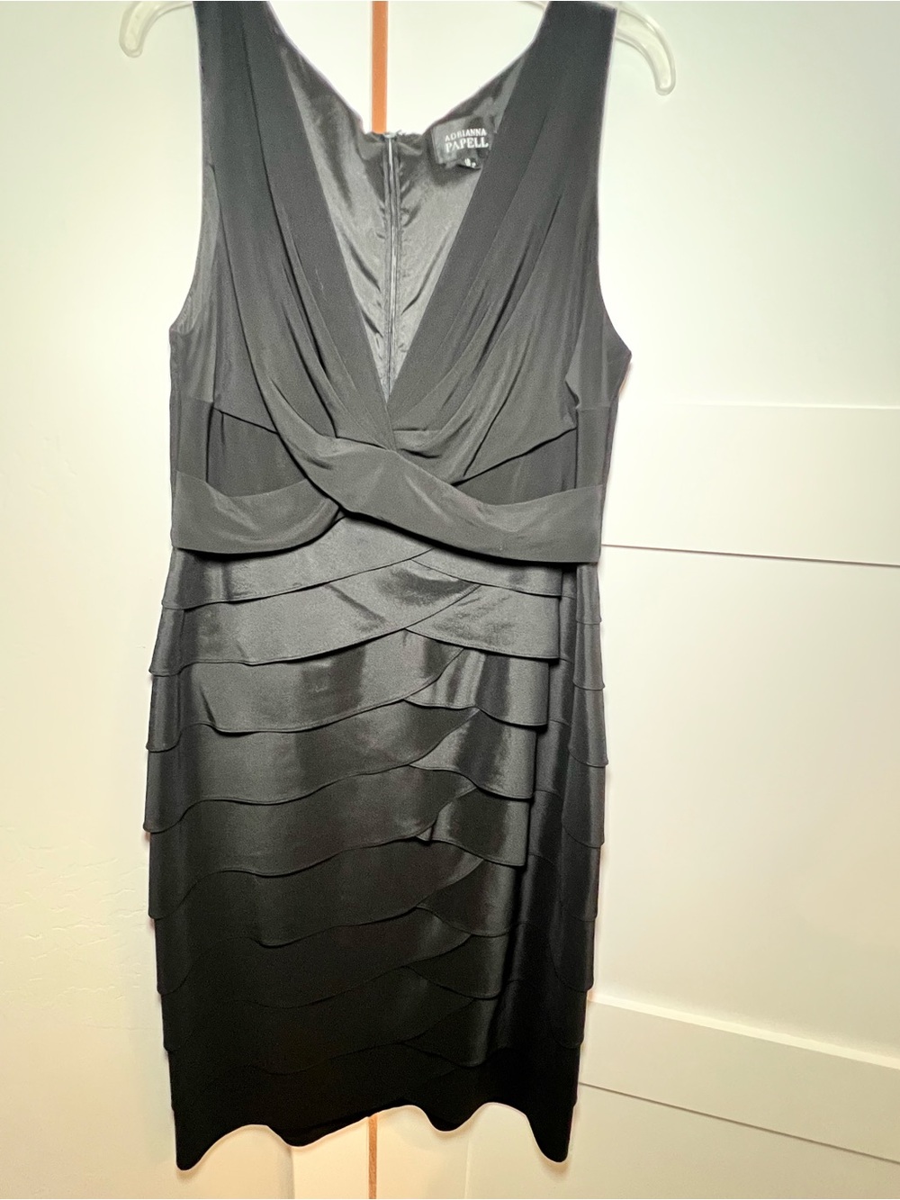 Adrianna Papell Black Layered V-Neck Sheath Dress 12